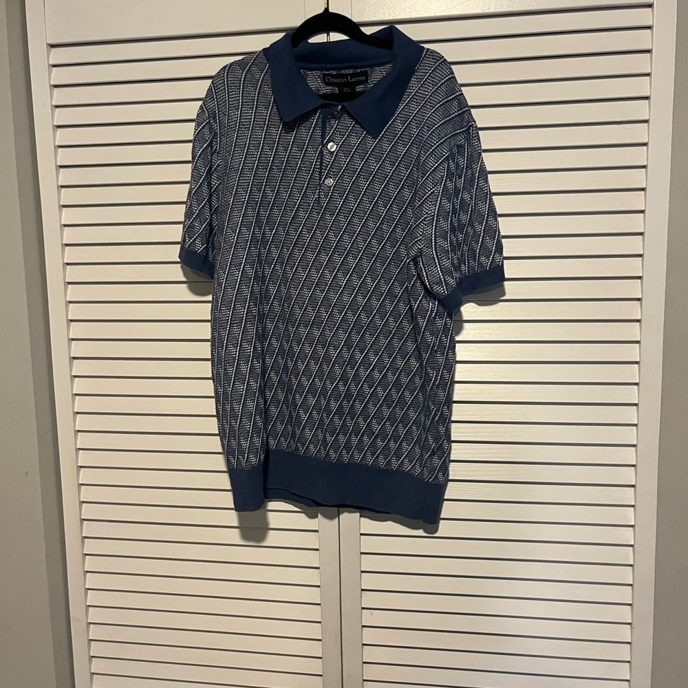 Christian Lacroix Navy and White Geometric Polo